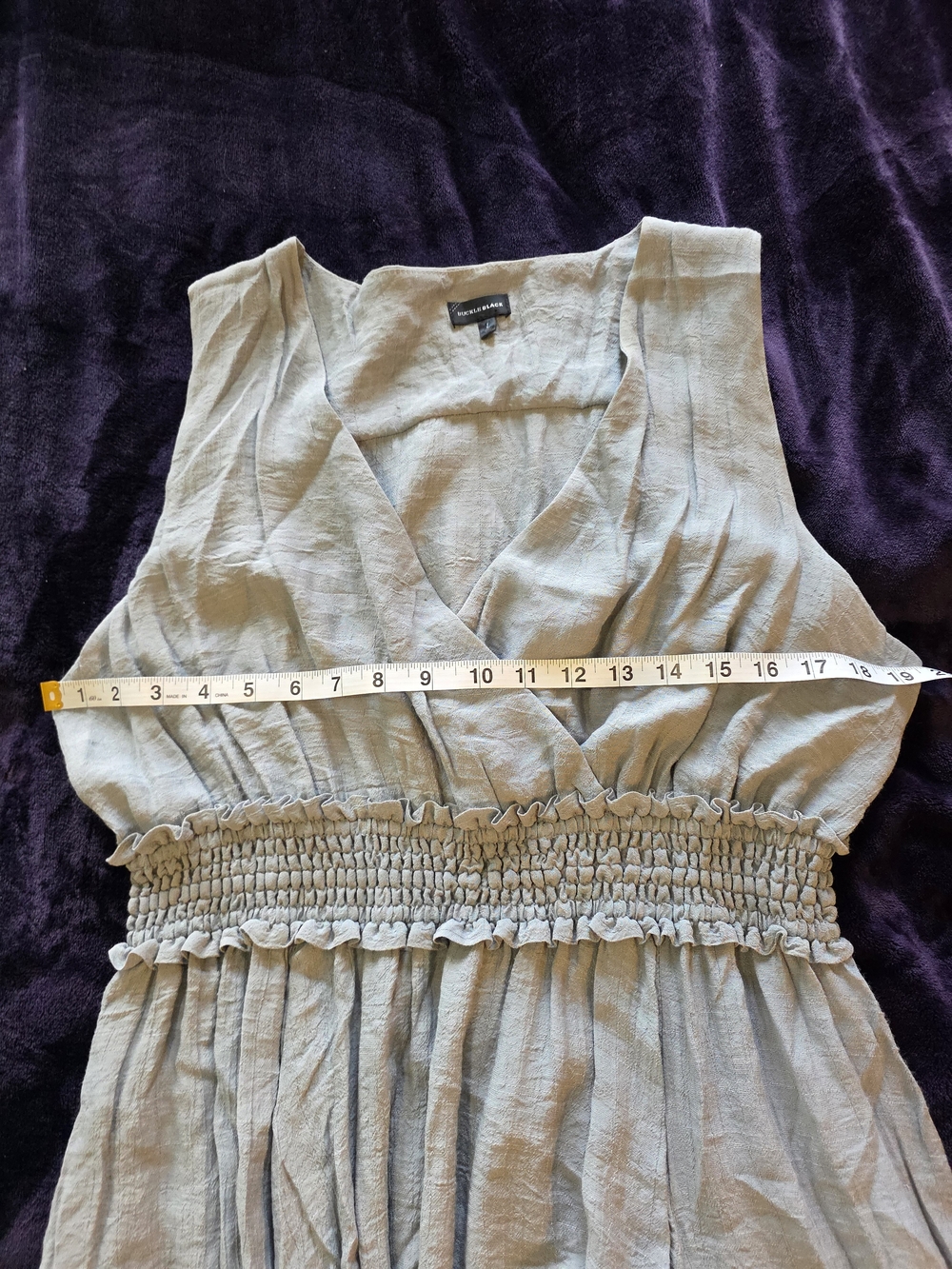 Buckle Black L Light/Powder BLUE Smocked Waist Boho Maxi Dress